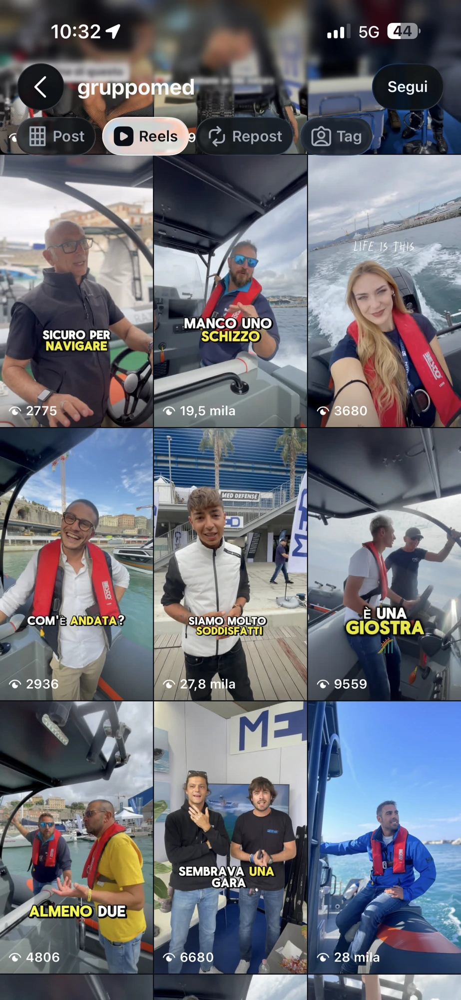 Profilo Instagram @gruppomed durante il Salone Nautico di Genova 2024
